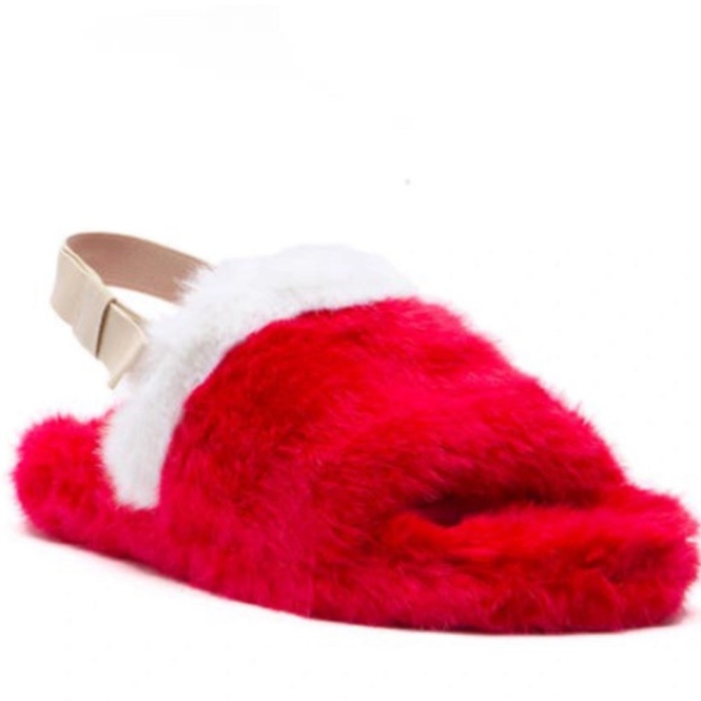 Frances Valentine Slingback Faux Fur Slipper in Red Oyster Size 9 New